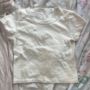 Brandy Melville Cream Kids Tee with Bear Design